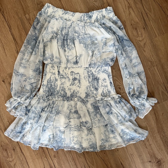 Blue Off the Shoulder Mini Dress - Picture 4 of 6